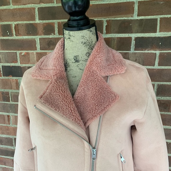 NWOT Zara pink faux shearling moto jacket - Picture 4 of 8